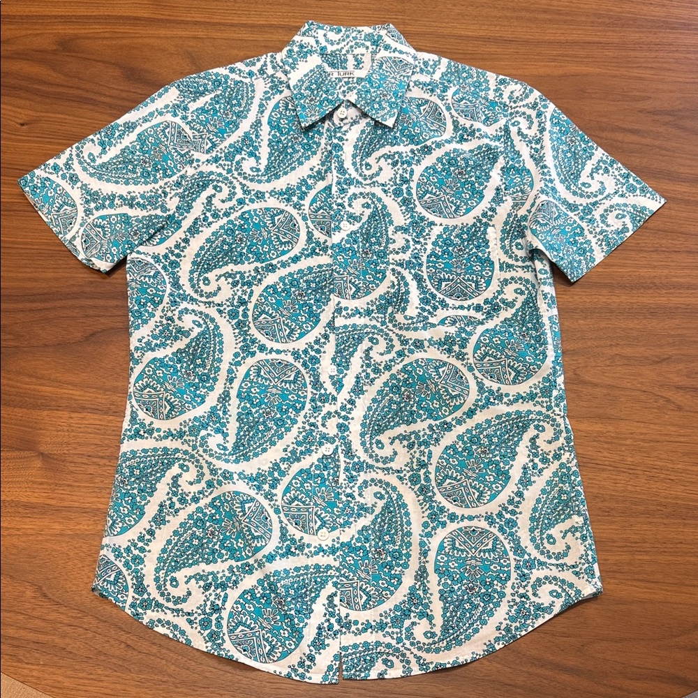 Men's Paisley Print Shirt - Teal and White